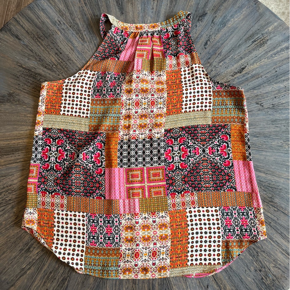 Rose + Olive Patchwork High-Neck Sleeveless Blous… - image 3